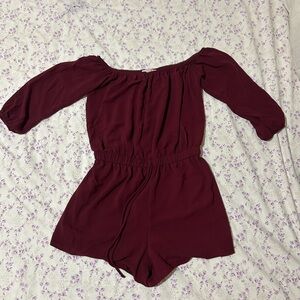 New A’gaci Small Maroon romper. Long sleeves & drawstring waist adjustment.
